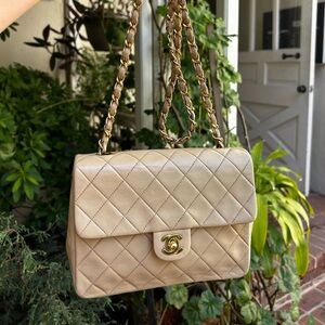 Chanel Beige Quilted Leather Shoulder Bag